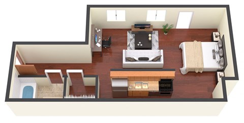 Floor plan for studio, 1 bath, 475 sqft